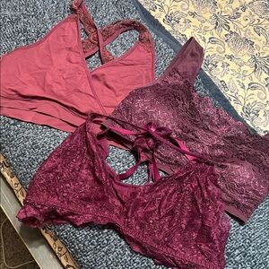 Bundle of (3) Zenana Outfitters Lace Bralettes in Burgundy color